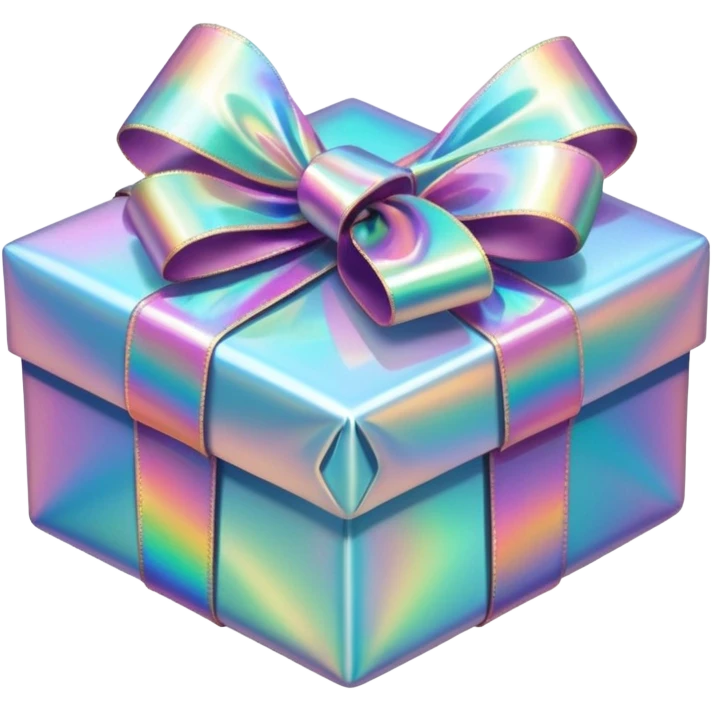 Hyperrealism wrapped gift, with realistic detailed opalescent holographic ribbon emoji