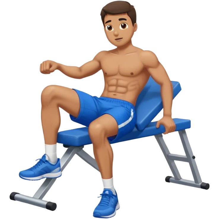 side-view of guy in blue shorts doing incline crunches emoji