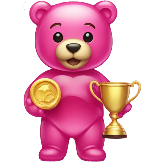 Gummy bear holding trophy emoji