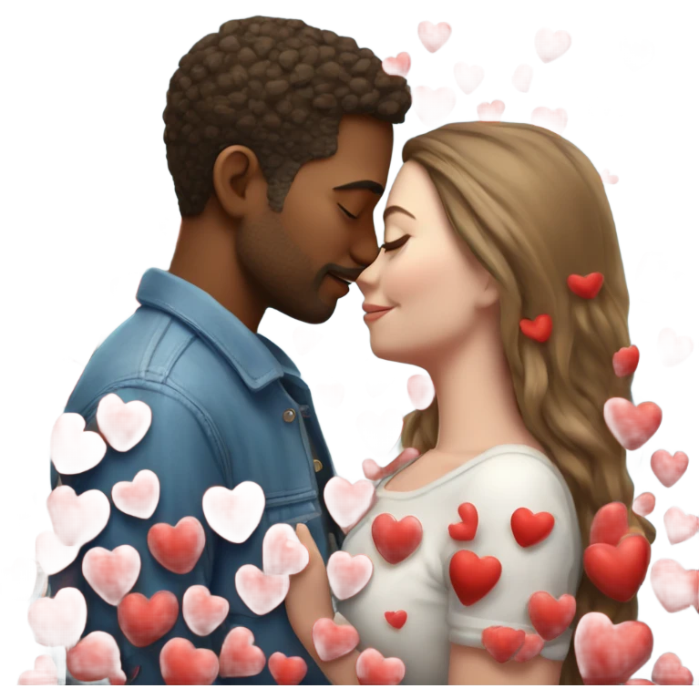 Hyper Realistic Couple kissing surrounded by red hearts and flowers  emoji