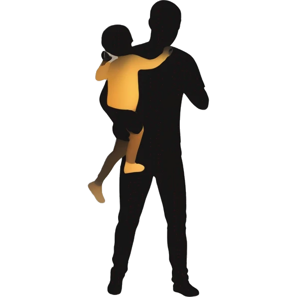 Dad hold babygirl in the air. Black shadow figure  emoji
