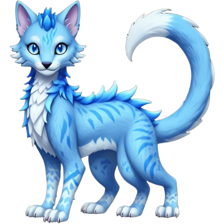 Kawaii dark edgy fantasy feline-vernid-sergal-fursona animal creature with a tufted tail full body with intricate markings  emoji