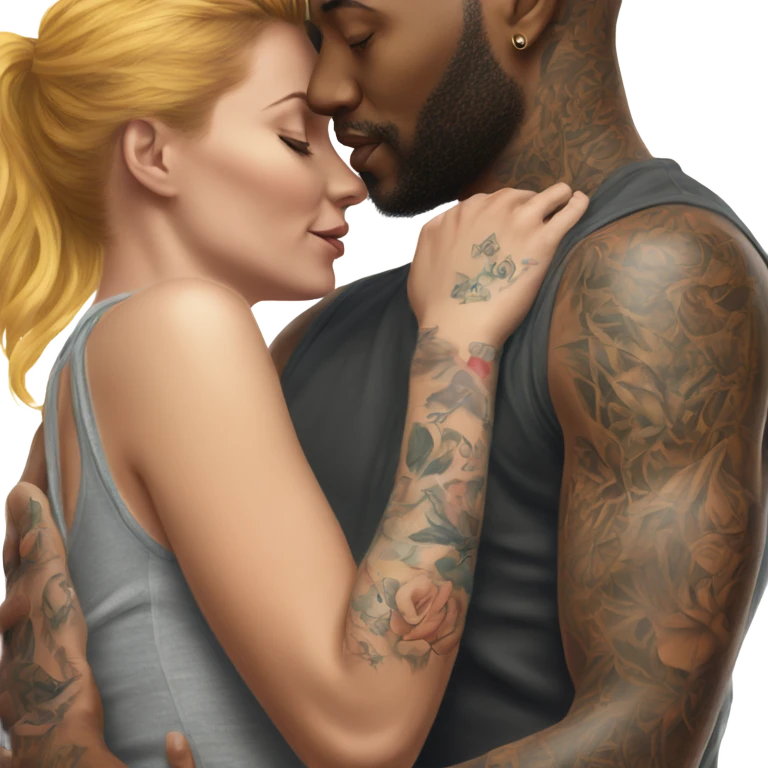 intimate moment between lovers, photo Realistic Couple with tattoos  emoji