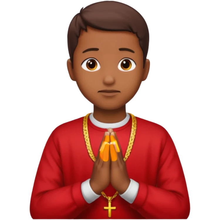 Brown praying hands emoji but with red sleeves instead of blue   emoji