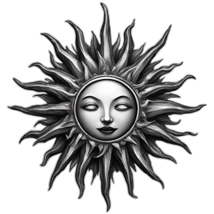 gothic sun, no background, black color, tattoo style emoji