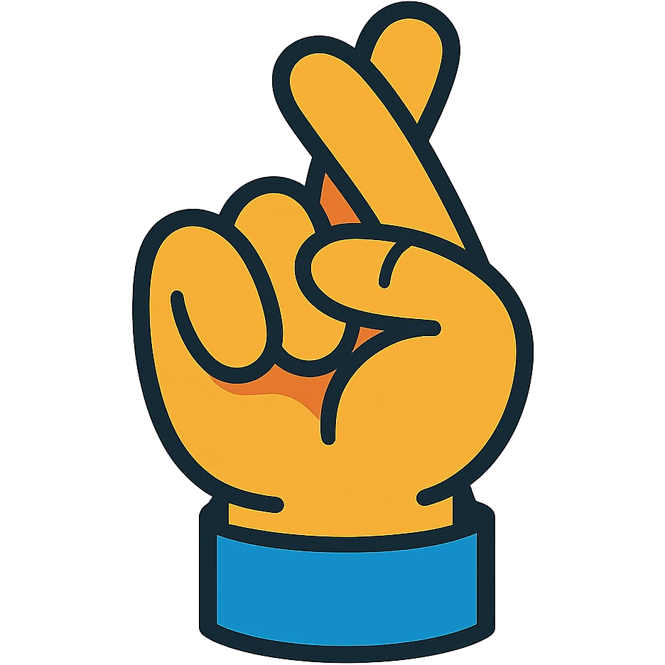 fist with thumb, middle finger and index finger intertwined, cartoon style emoji