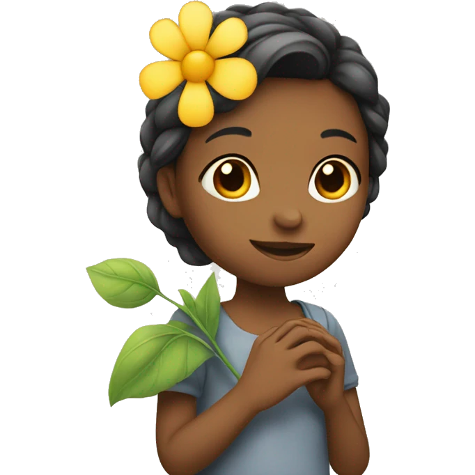 A girl holding a flower emoji