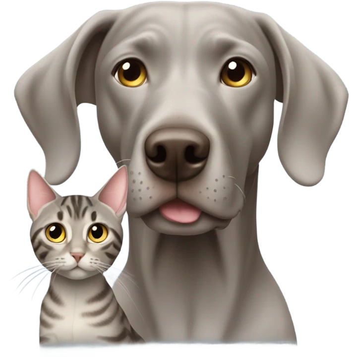 Weimaraner with tabby cat emoji
