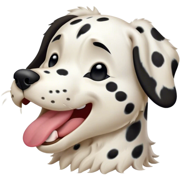 Cinematic Cute Yawning Spotted Dalmatian Portrait Emoji, Head tilted slightly with a dramatic, wide-open yawn, showcasing a smooth Fur of predominantly white with bold black patches, floppy ears slightly drooping, round eyes barely open in drowsy contentment, Simplified yet irresistibly adorable features, highly detailed, glowing with a soft, cozy glow, high shine, relaxed yet expressive, stylized with a touch of whimsy, bright and endearing, soft glowing outline, capturing the essence of a sleepy yet affectionate guardian, so drowsy it feels like it could stretch out of the screen and curl up for a nap! emoji