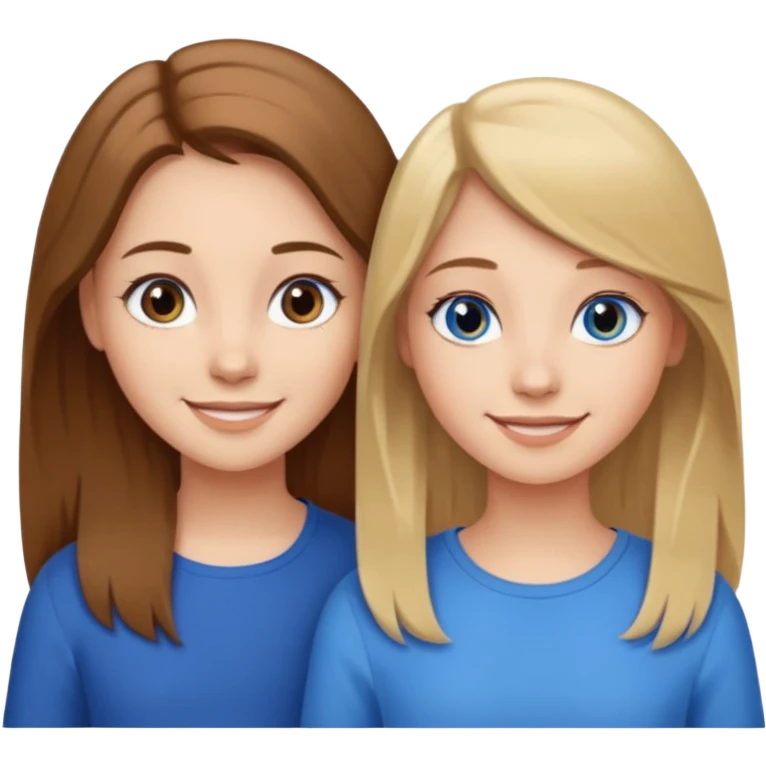 Two girls one with long brown hair and brown eyes the other with short blonde hair and blue eyes emoji