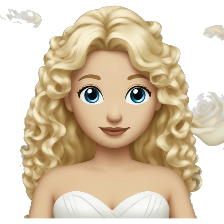 wedding bride with long blond curly hair brown eyes husband blond hair blue eyes emoji