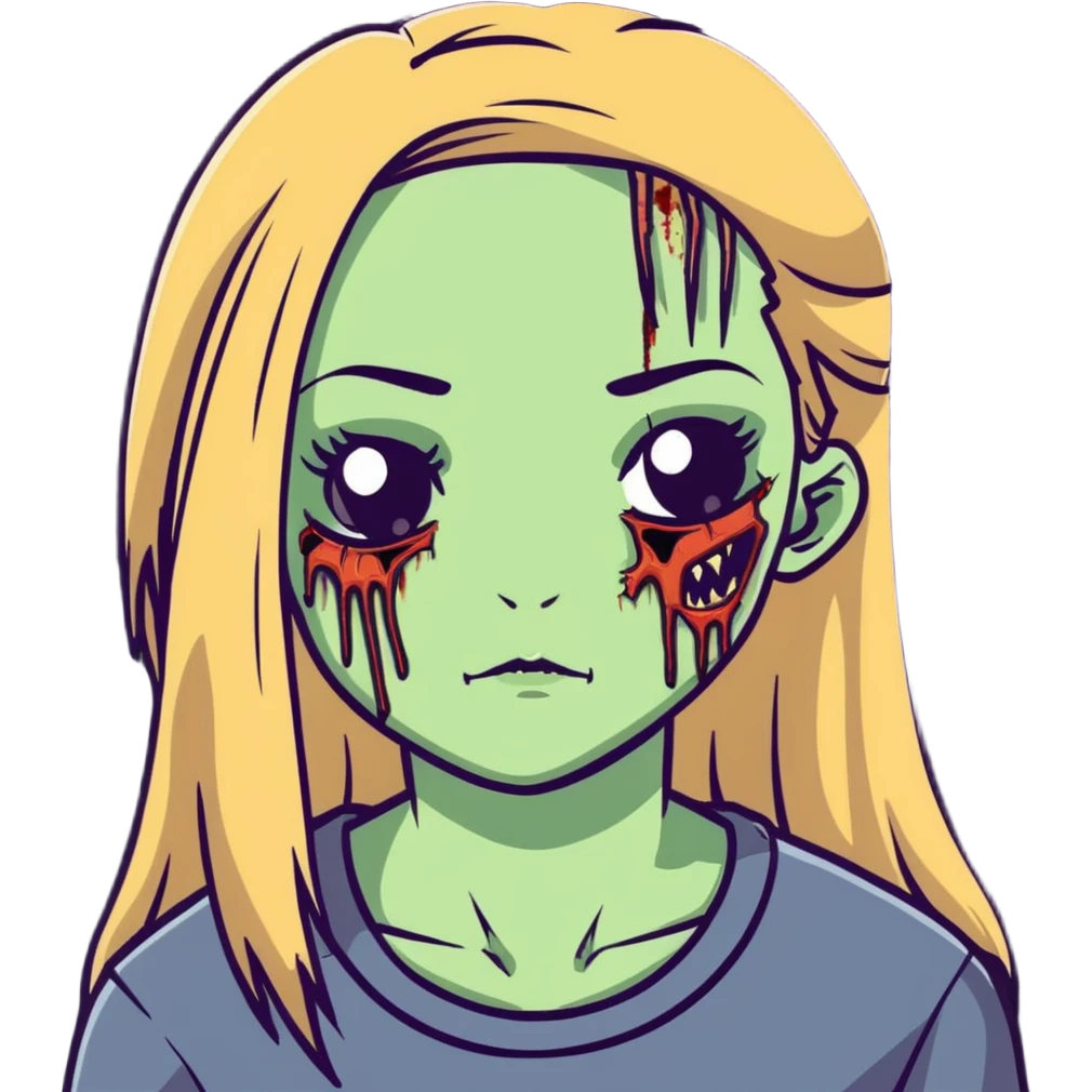 zombie girl with long straight dark blonde hair and beautiful eyelashes emoji