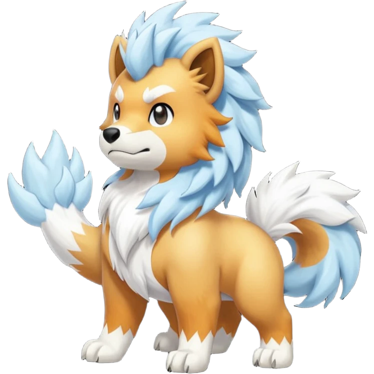 White snowy furry bushy frosty coy glacial icy Growlithe-Aracanine-Ponyta-Entei-fusion (full body) emoji