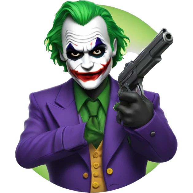the joker holding a gun, peace sign emoji