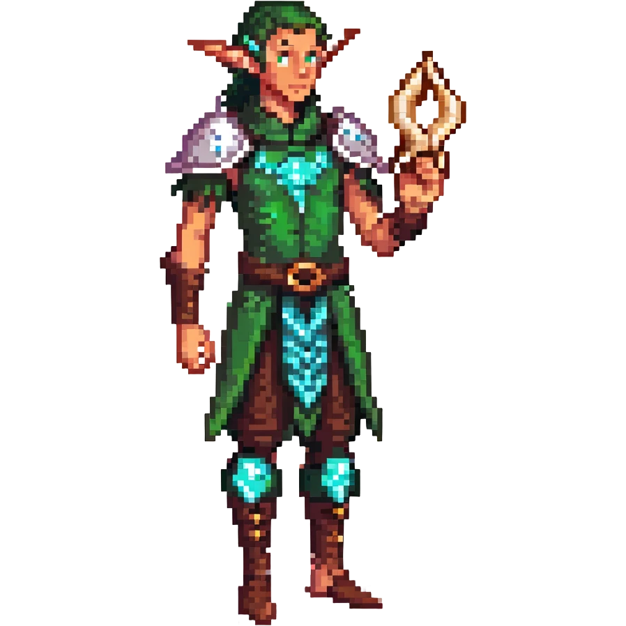 elf male Short wetsuit-style garb, glowing runes on skin, holding a conch horn. emoji