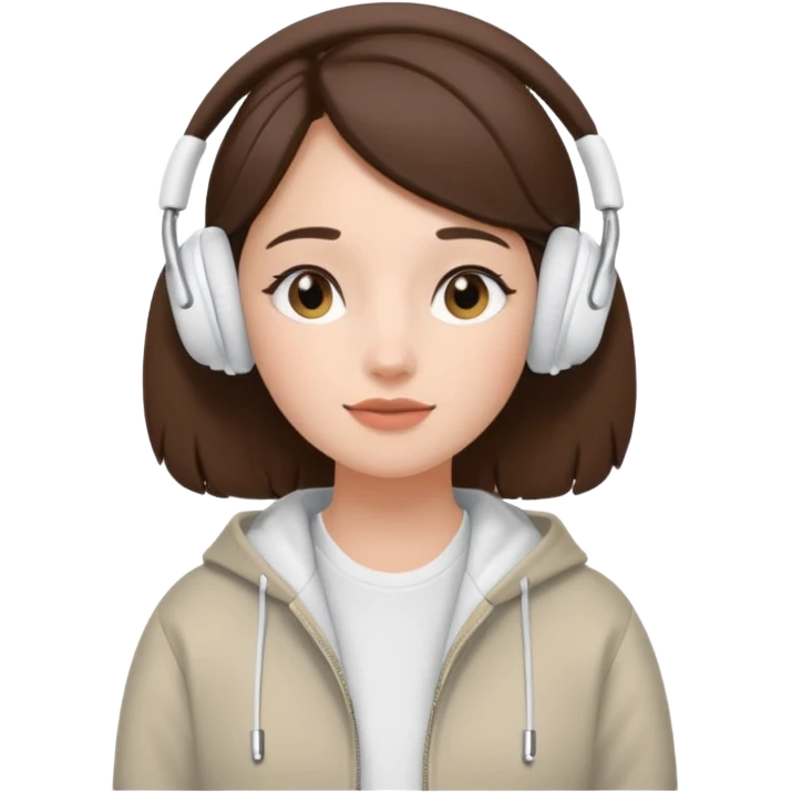 burnette girl listening to music with some AirPods Max emoji