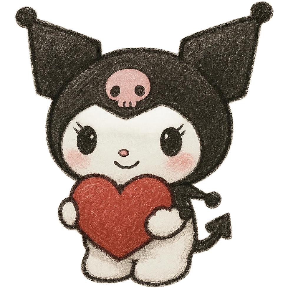 Kuromi character holding a heart, artistic style, no background emoji