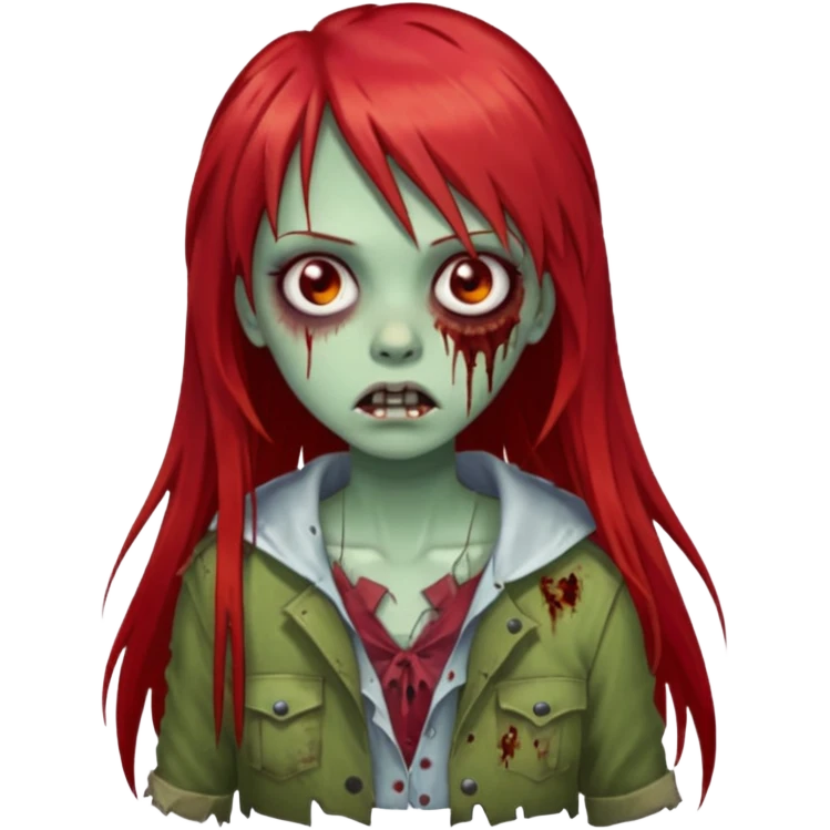 create a zombie girl with red long hair and straight down bangs emoji