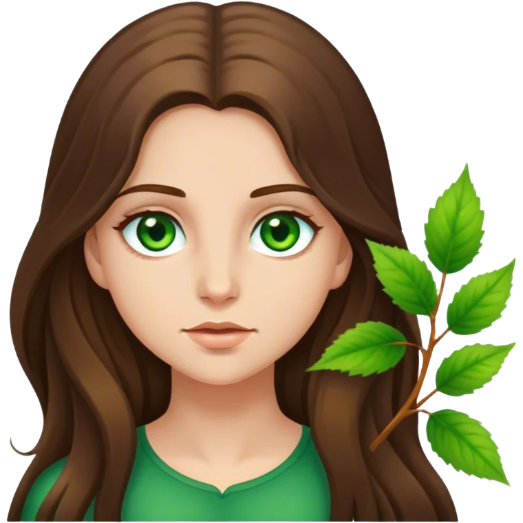 Caucasian girl long brunette hair green hazel eyes emoji