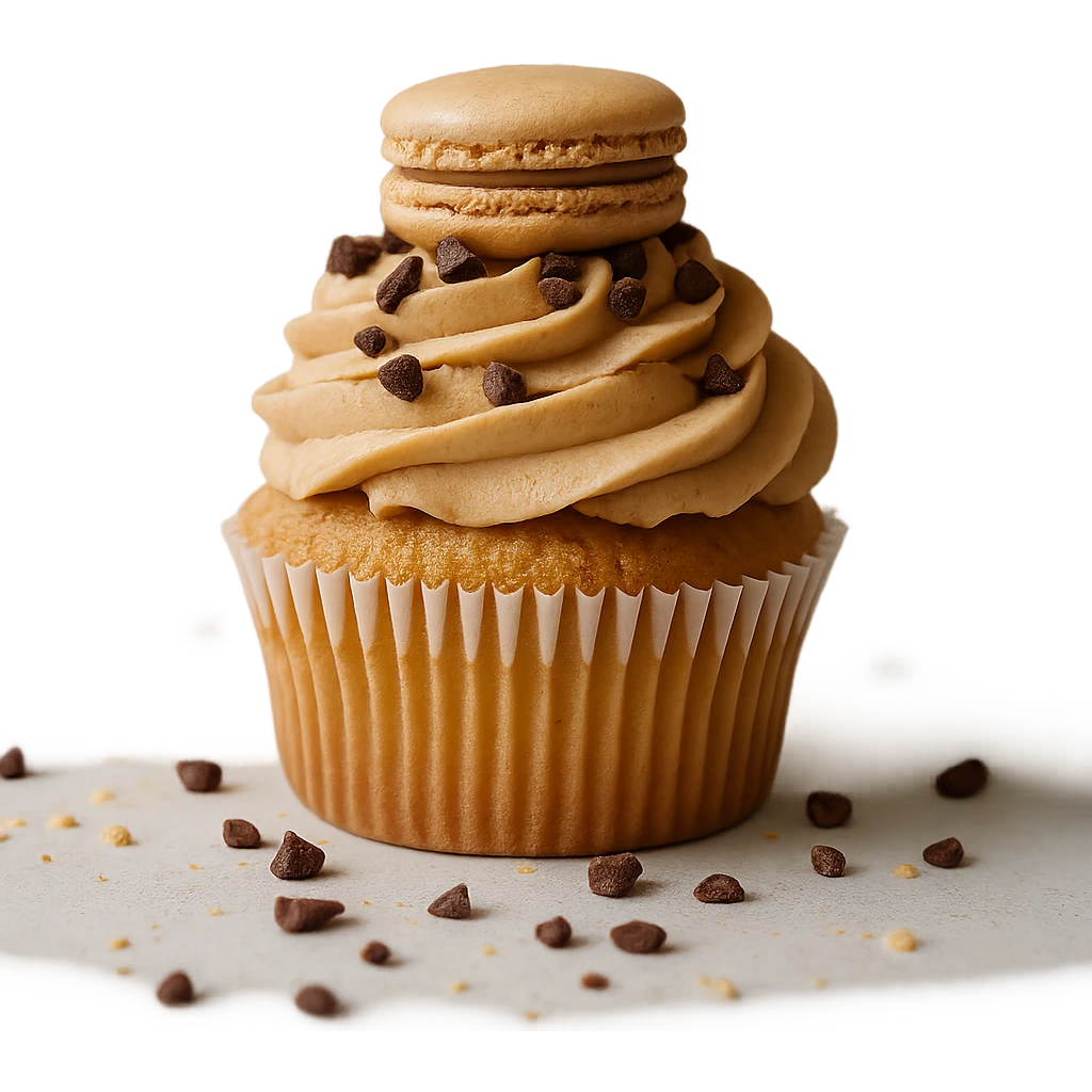 Change the icing to peanut butter with a light brown, creamy texture, keep the realistic cupcake and accessories, photorealistic style, transparent background. emoji