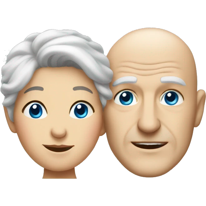 old couple woman and bald man with wrinkle and blue eyes emoji