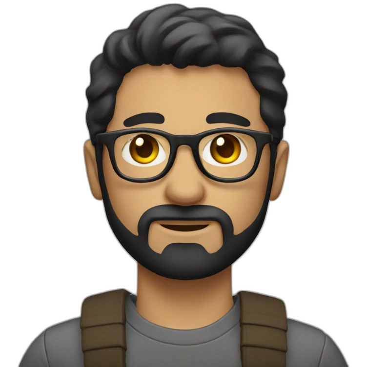photographer, short hair, dark hair, slight beard, glasses emoji