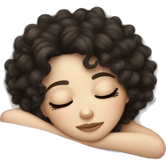 pale white girl dark curly hair sleeping on bed on pillow emoji