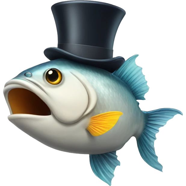 fish with big mouth and with a top hat emoji