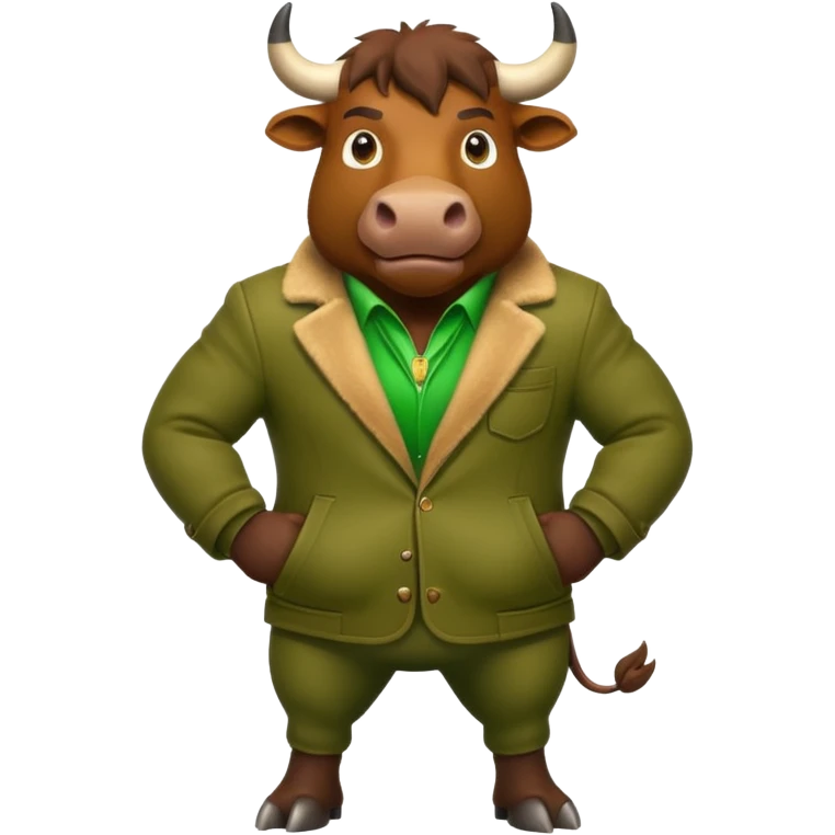 Big green bull full body with brown jacket and big nuts emoji