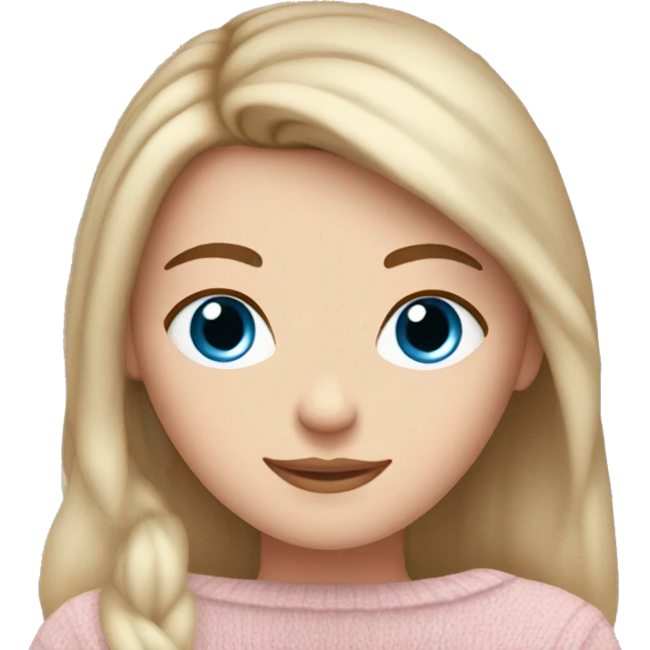 Pretty blue eyed white girl with brown hair with light pink sweater reading cozy emoji