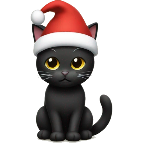 black cat with santa hat under christmas tree emoji