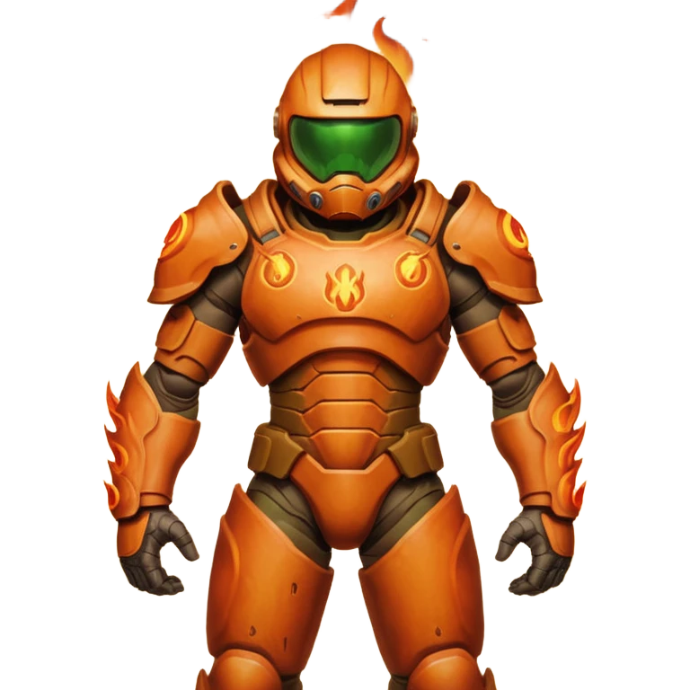 Doom Slayer standing with arms crossed, surrounded by flames, confident stance emoji
