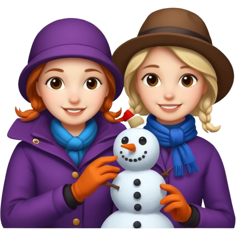 Virginia Poe and Maria Clemm building a snowman emoji