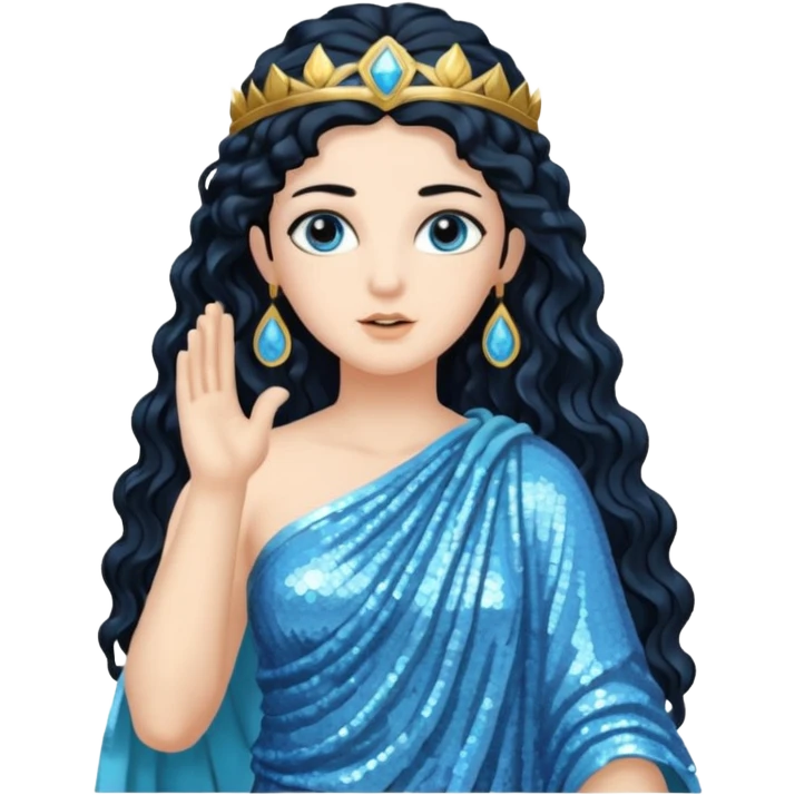 Minerva, Goddess from Wisdom Roman Deities with long black wavy hair, light blue sequin toga emoji