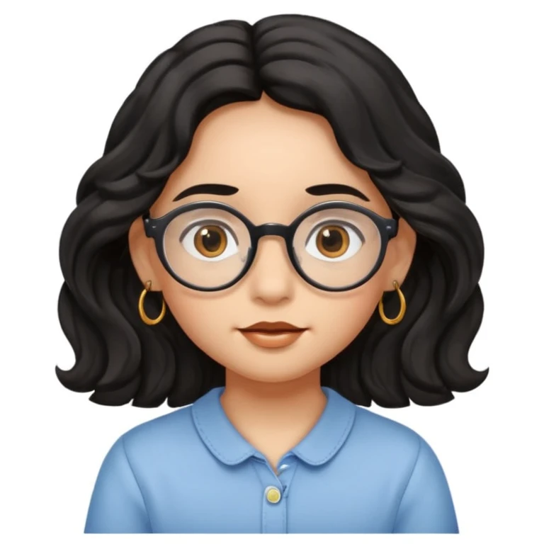 Black wavy long hair, oval glasses, brown eyes, sharp facial features, small lips, earrings, can you make me a child like this?  emoji