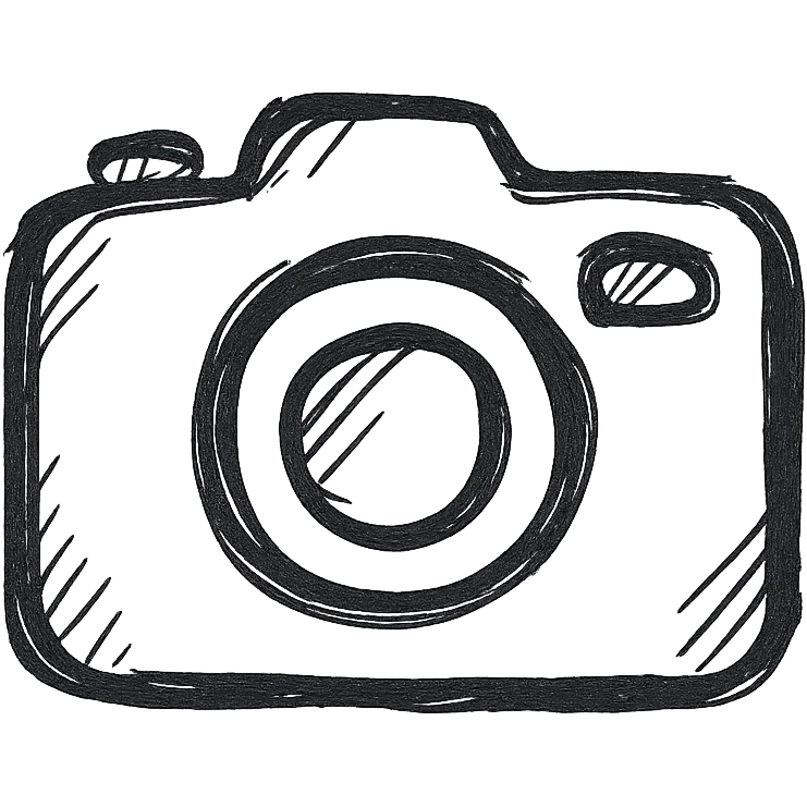 camera, hand-drawn icon style, black outline, no fill, sketchy look emoji
