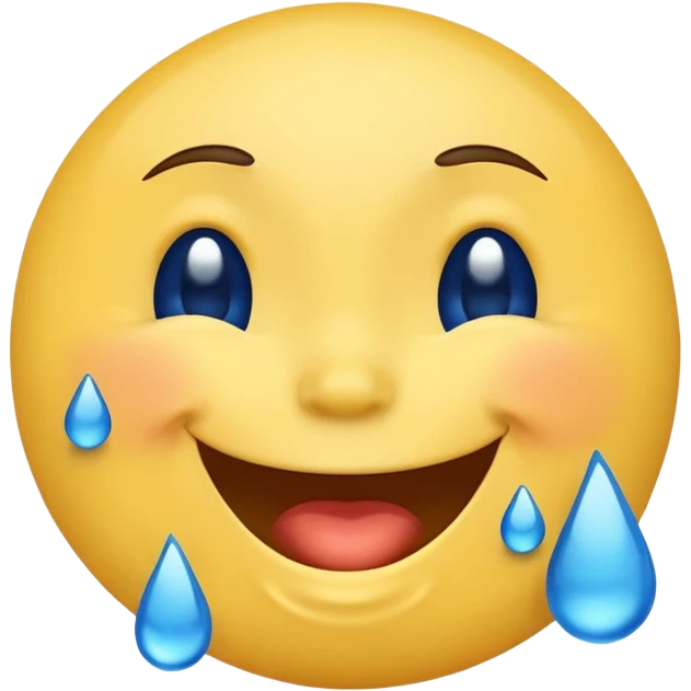 Emoji, yellow round laughing face, blue tears of joy on it. 2 big blue tears on each of the 2 cheeks emoji