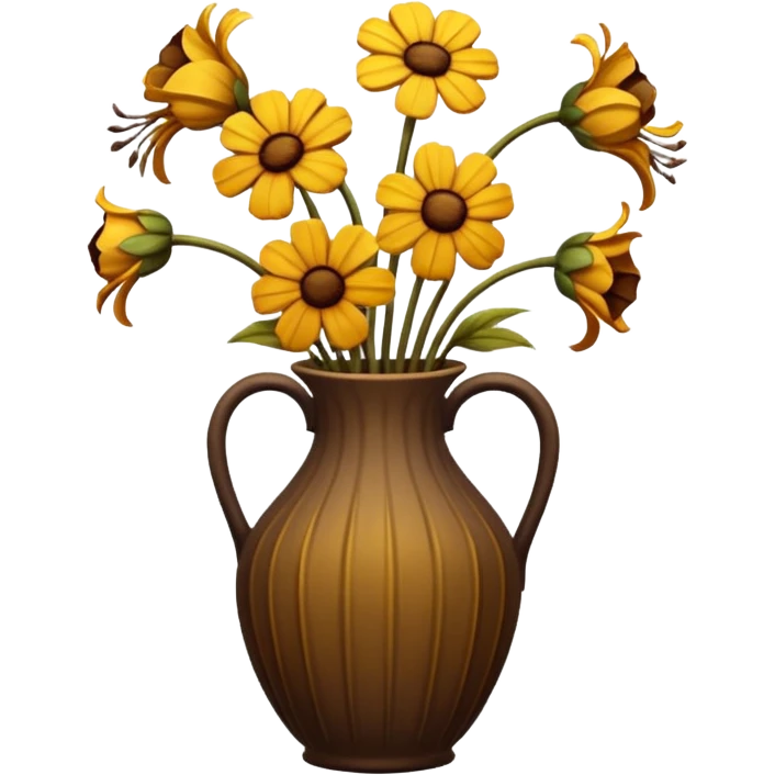 completely wilted flowers all drooping over the edges of a vase, every flower emoji