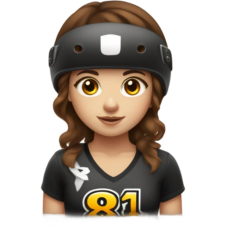 Brown hair girl in roller derby number 818 emoji