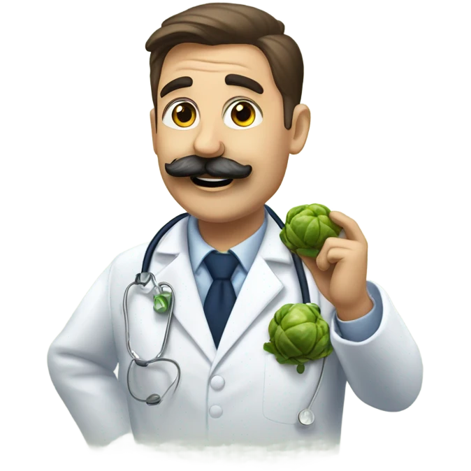 Navy doctor with moustache being goofy with Brussels sprouts  emoji