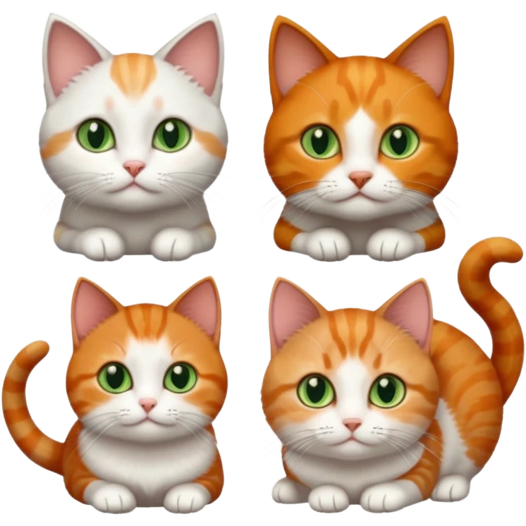 3 different coloured tiny short haired cats, including a dark grey and white cat with green eyes,and  a ginger and white with orange eyes and a brown tabby and white with hazel eyes emoji