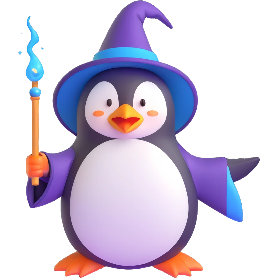 penguin wizard casting a spell with magic wand emoji