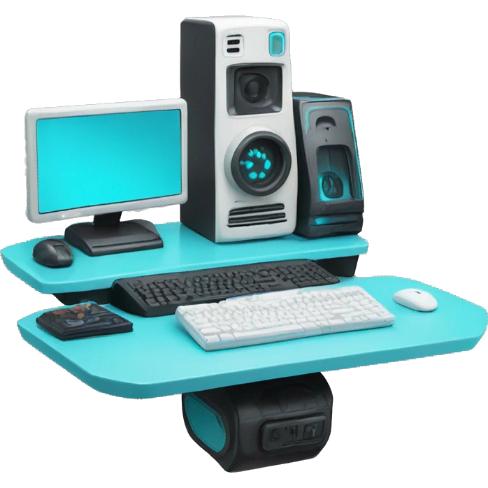 Cyan and white gaming setup  emoji