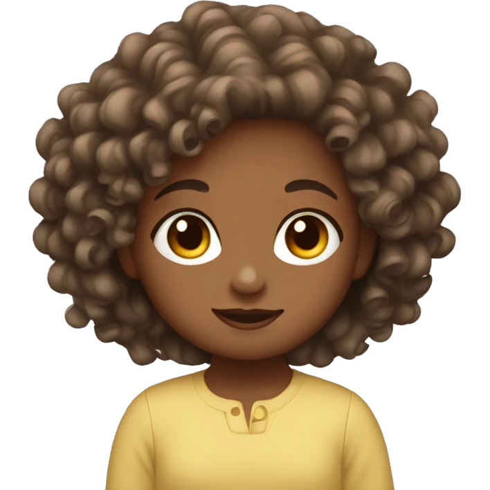 Girl with curly hair holding baby emoji