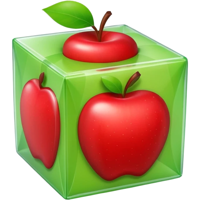 large cube-shaped box wrapped in light green tape, apple style emoji emoji