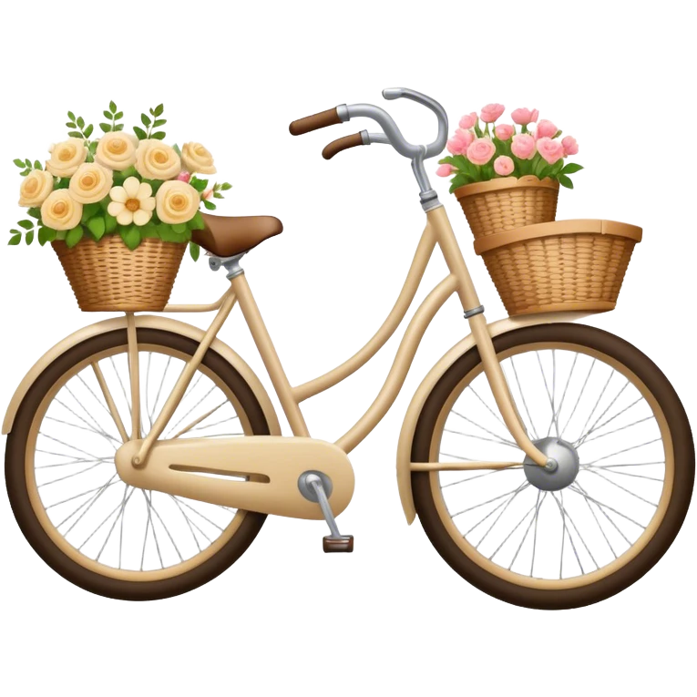 Vintage beige bike with a basket and flowers  emoji