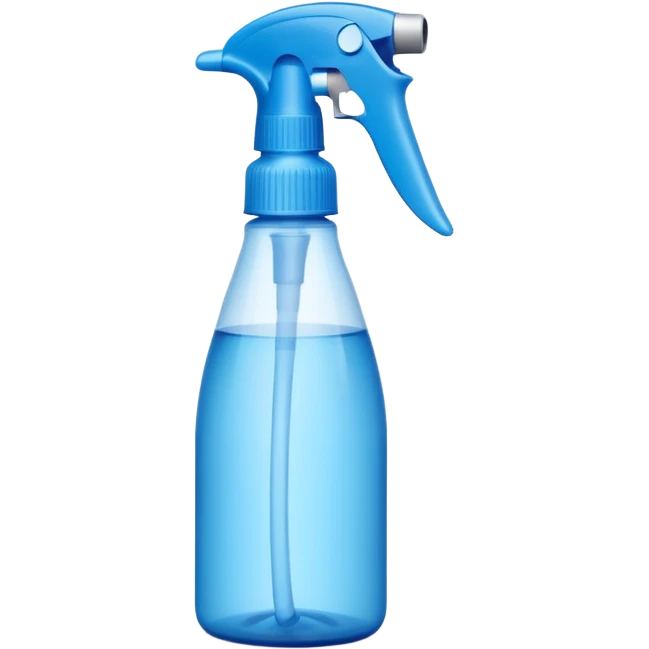 tall plastic spray bottle with curved grip and trigger nozzle, cool tones blue or white, freshness and cleanliness, sleek upright minimalist silhouette, no label, no foam, no extras, soft lighting, subtle shadows, emoji scale emoji