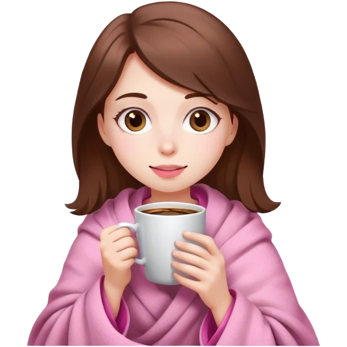white brown hair pretty girl in a pink blanket sipping coffee emoji