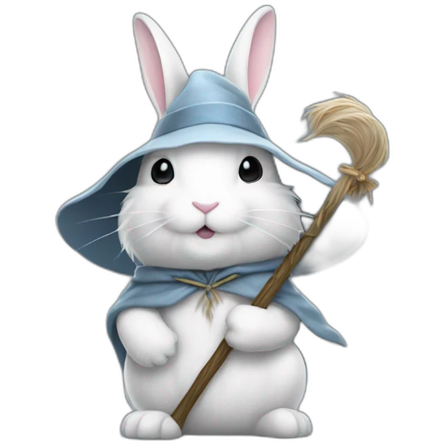 Gandalf the white bunny with staff and hat emoji