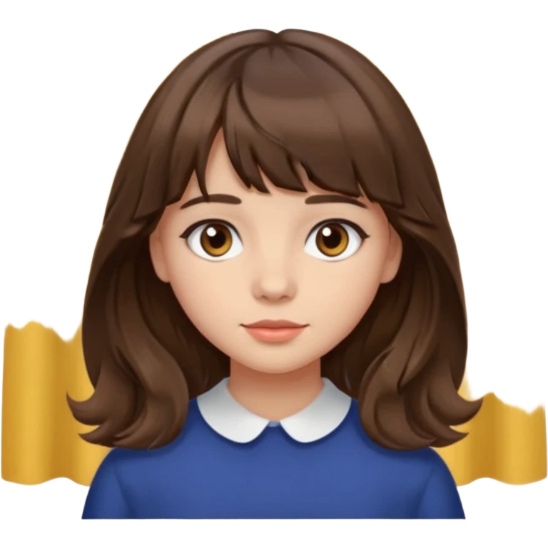 Girl with medium wavy/straight brown hair and curtain bangs  emoji